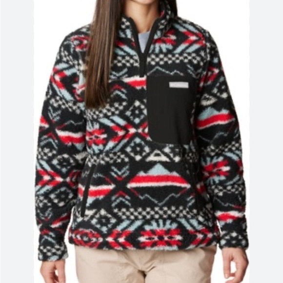 Columbia West Bend Quarter Zip Fleece Pullover Red Lily Checkered Peaks Large - Picture 1 of 9
